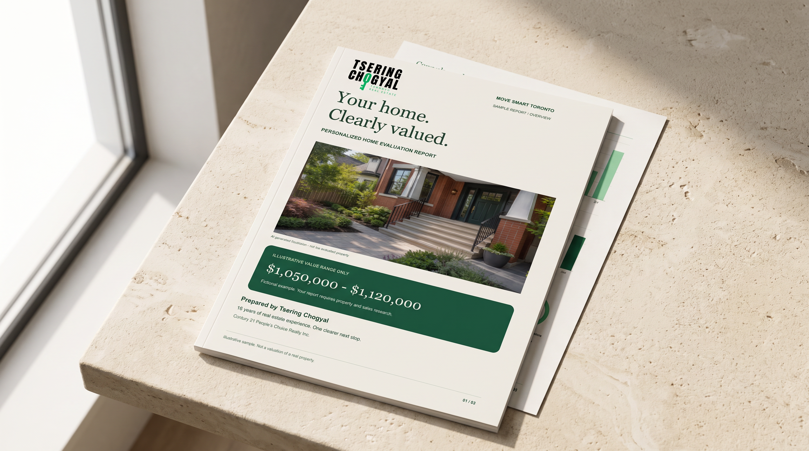 Sample home evaluation report with Tsering Chogyal’s black and green logo